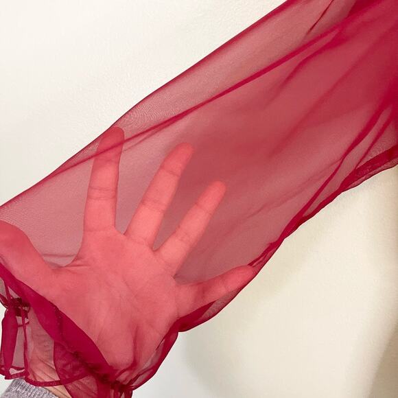 Montgomery Ward Maroon Sheer Ruffled Belted Button Pleated Midi Dress Size L/XL - Picture 7 of 9